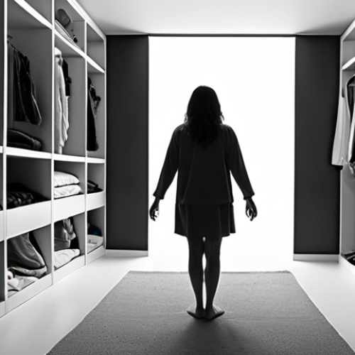 Home 20 A deeply contrasting image depicting the transformative journey from overwhelming clutter to liberating simplicity. On one side, visualize a person, eyes wide with anxiety, almost drowning amidst an overflowing closet or mountains of unused possessions, the space feeling suffocating and desaturated, emphasizing emotional and physical weight. A subtle, luminous pathway or a ray of light cuts through this, leading to the other side of the image where the same person stands in an expansive, impeccably clean, and brightly lit minimalist space. Their posture is light and free, with a serene expression of profound calm and mental clarity, embodying a sense of shackles being lifted. The colors on this side are vibrant and refreshing, signifying freedom and renewed energy.