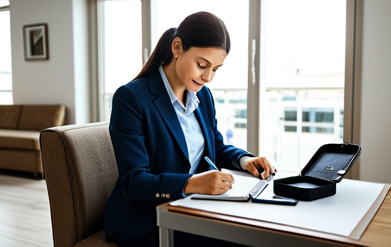 Smart Packing - Activity Planning**
"A professional woman in modest travel attire, sitting at a table with a travel guide and a notepad, planning activities for her trip. Suitcase slightly open in the background. Fully clothed, appropriate content, safe for work, professional, well-lit, clear focus, natural body proportions."
**
