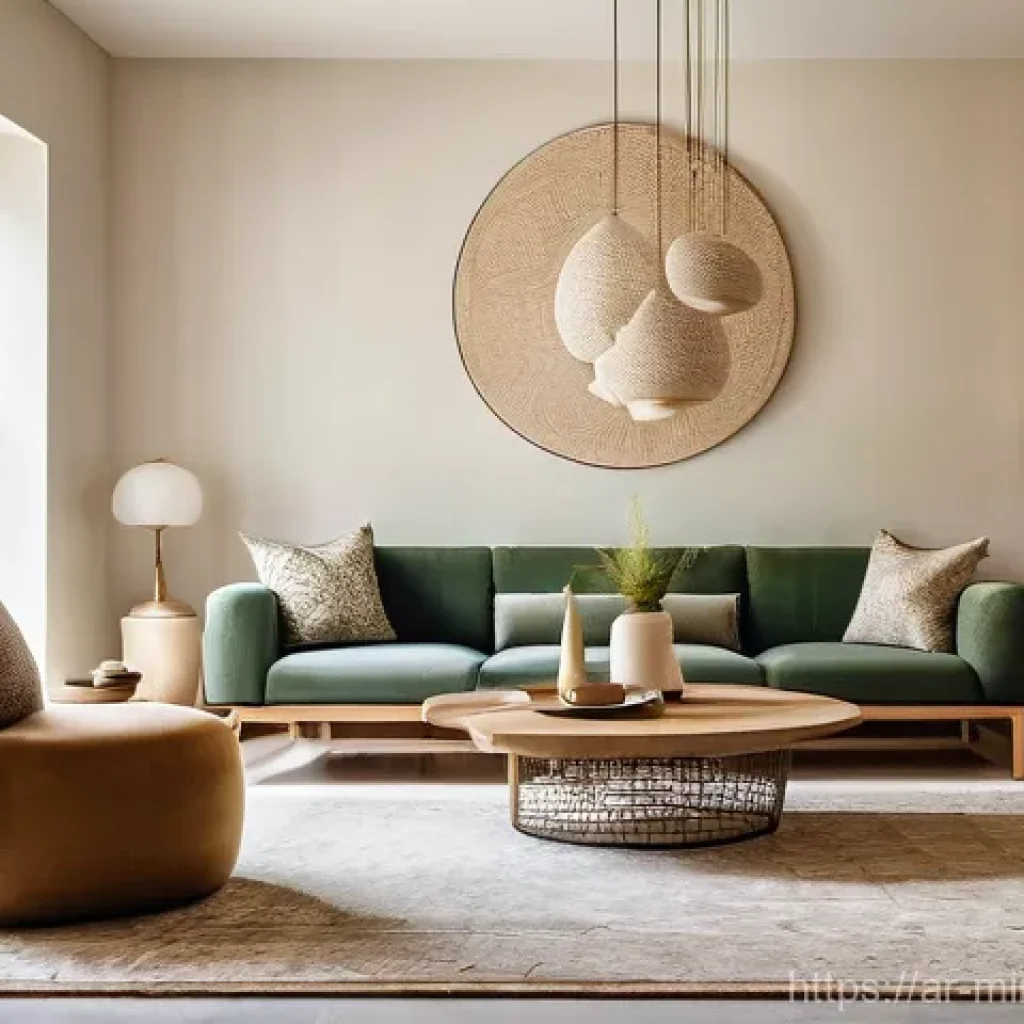 미니멀한 생활의 이점과 단점 비교 - **Prompt:** A serene and minimalist living room in a modern Arab home, bathed in soft, warm natural ...