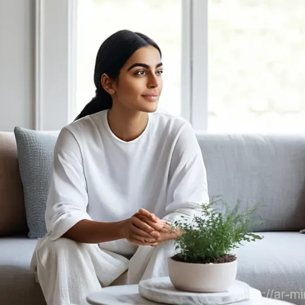 미니멀리즘을 통한 긍정적인 변화의 사례 - **Prompt 1: Serene Minimalist Living Space**
"A peaceful and bright interior shot of a minimalis...