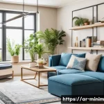 Home 22 미니멀한 공간을 위한 절약 팁 - A modern Arabic-style living room featuring multi-functional furniture: a sleek sofa that converts i...