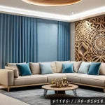 Home 21 미니멀한 공간을 위한 아트 설치 아이디어 - A cozy modern living room interior featuring 3D wall art with layered wooden, fabric, and metal elem...