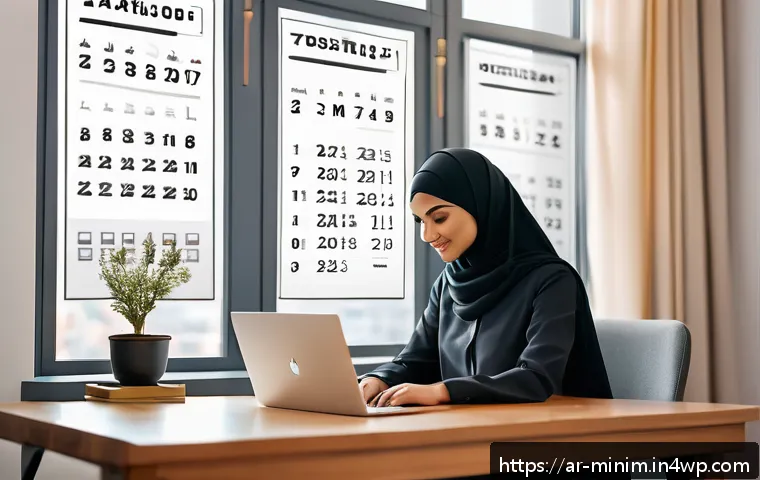 미니멀 트랜스포메이션을 위한 일정 관리 팁 - A modern Arab home office scene during daylight, featuring a young Arab professional woman wearing m...